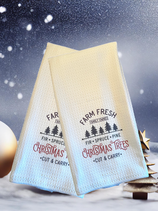 Farm Fresh Christmas Trees Tea Towel